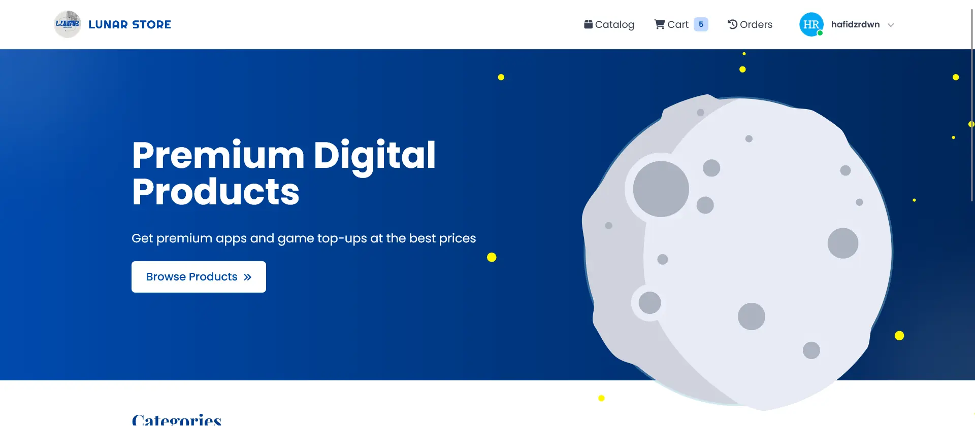 LunarStore Web App Interface